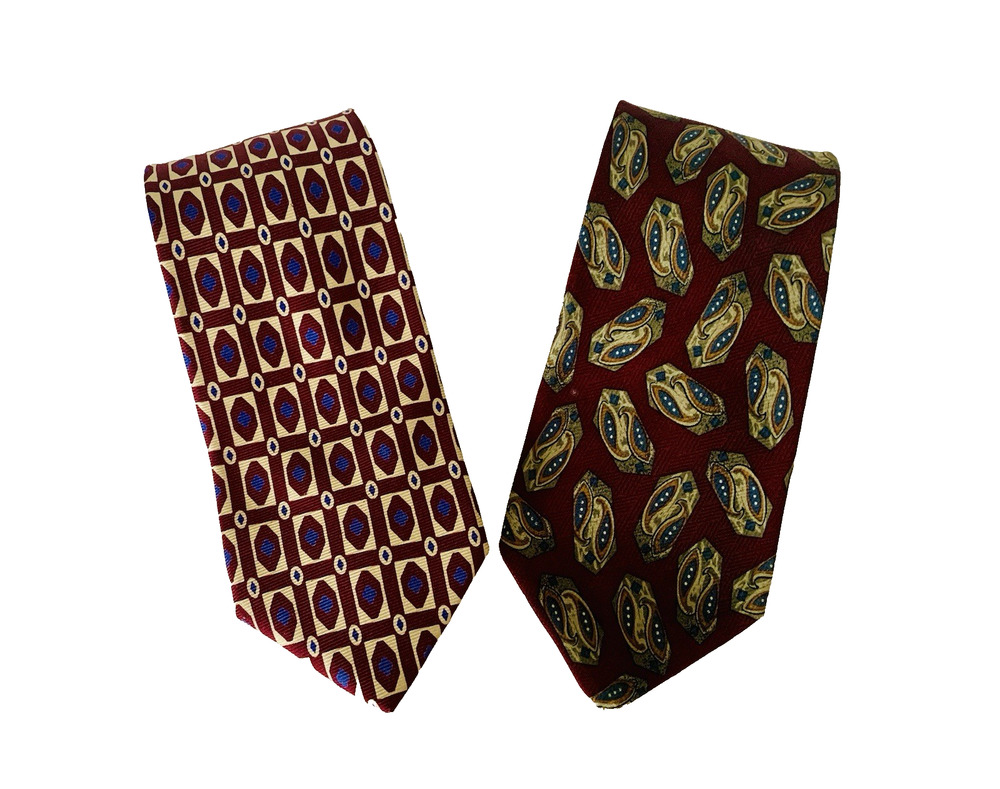 Brooks Brothers Makers Silk Ties Lot 2 USA Burgundy Paisley Geometric